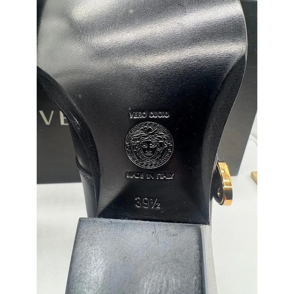 Versace Sabot Leather Western Mule Medusa Gold Toe Black EU 39.5 US 9 NIB - Picture 12 of 14